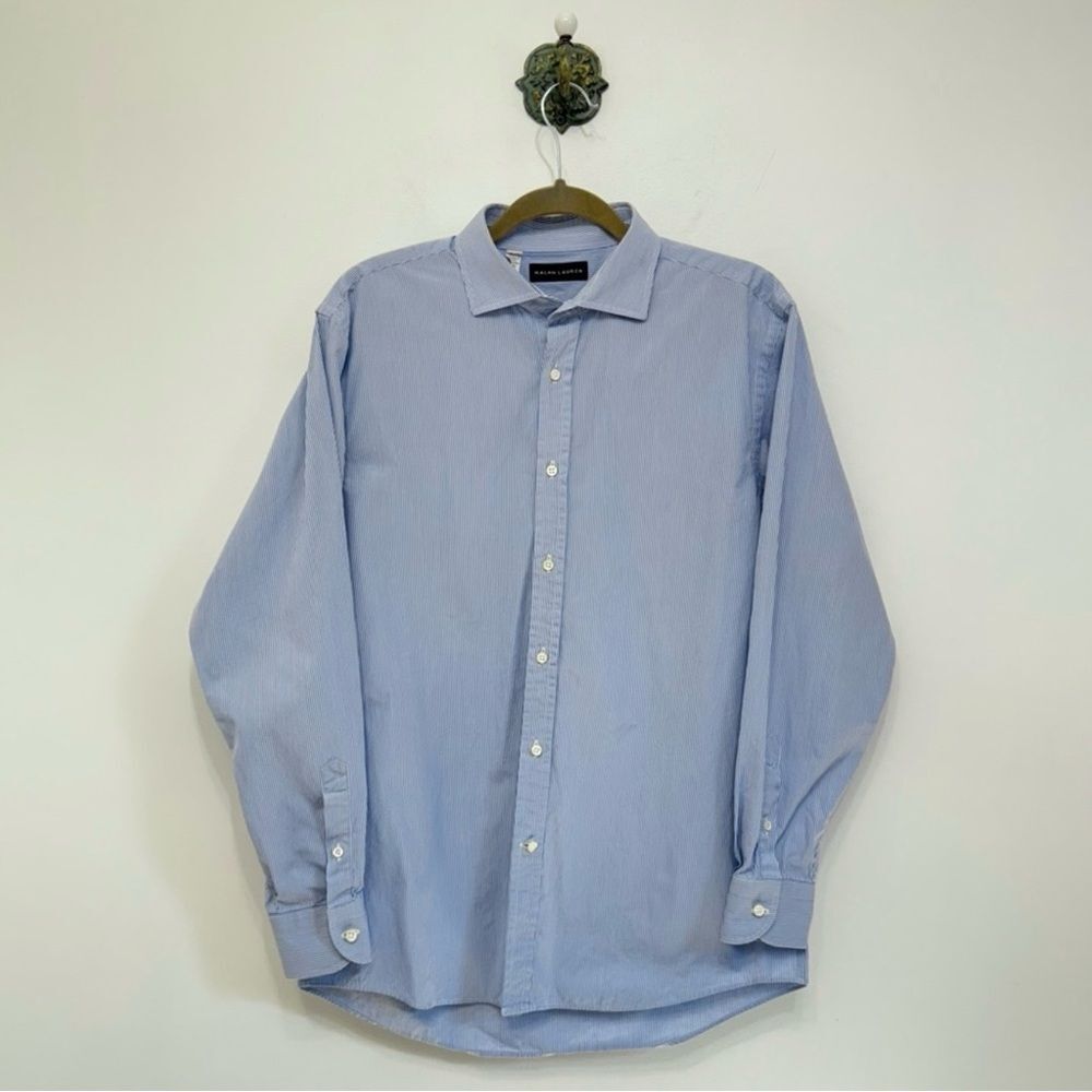 Ralph Lauren Black Label Blue Stripe Dress Shirt Men's 16.5 Made in Italy Career
